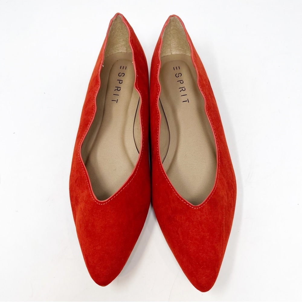 ESPRIT PERRI RED FAUX VEGAN LEATHER SUEDE POINTED TOE FLATS WOMENS 9.5 NEW